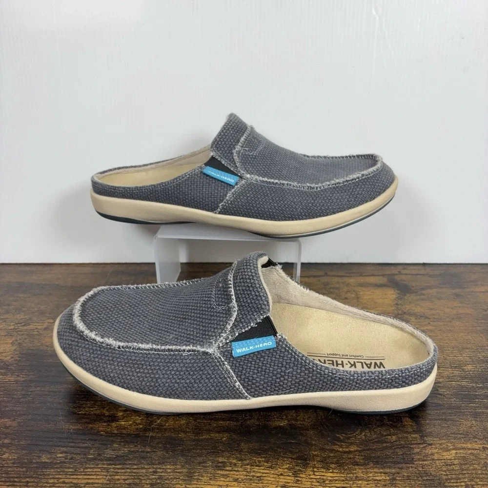 Gecko Man Walk Hero Canvas Slip On Loafers Mens Sz 9 Blue Arch Support Orthotics